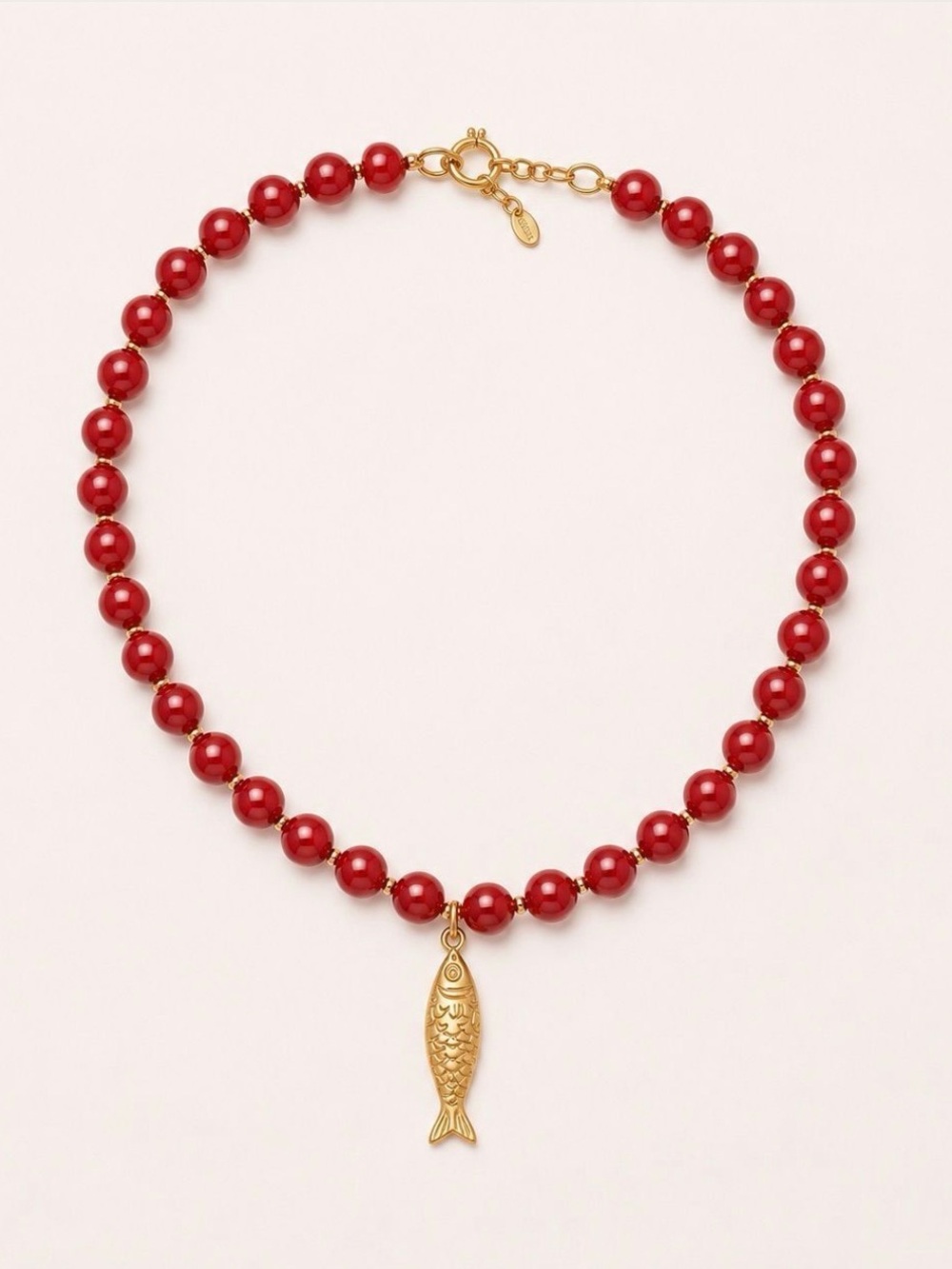 Red Resin Beaded Beaded Fish Necklace